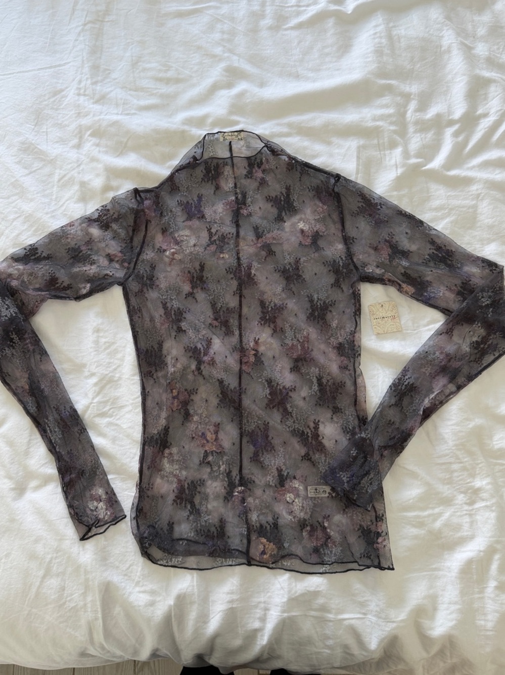 Free People “Intimately” Sheer Floral Long-Sleeve Mesh Top NWT